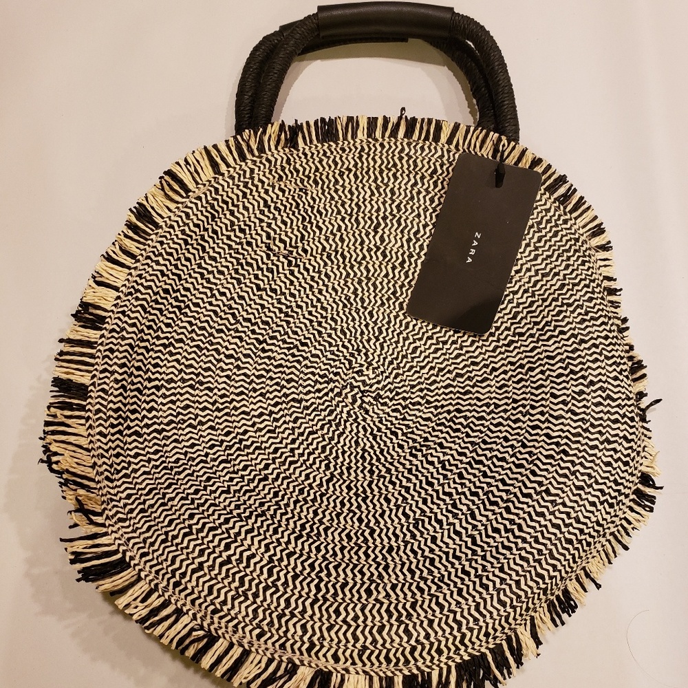 Zara basic round woven basket bag
